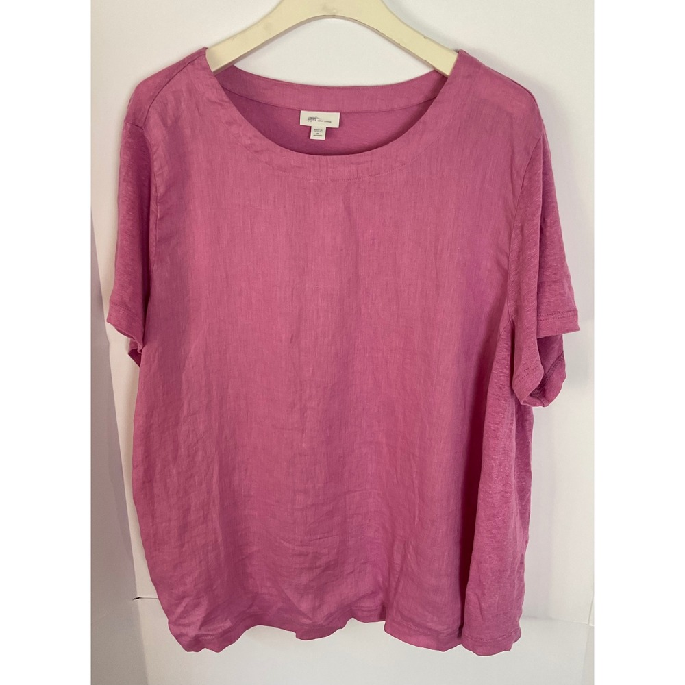 J. Jill Linen Pink 100%  Short Sleeve Crew Neck Knit Top Tee Plus Size 2